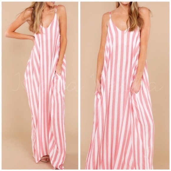 Love In Dresses & Skirts - Pink striped maxi dress